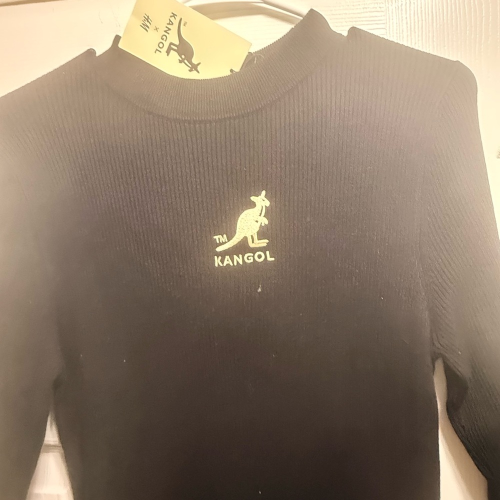 Kangol Black Ribbed Crew Neck Top